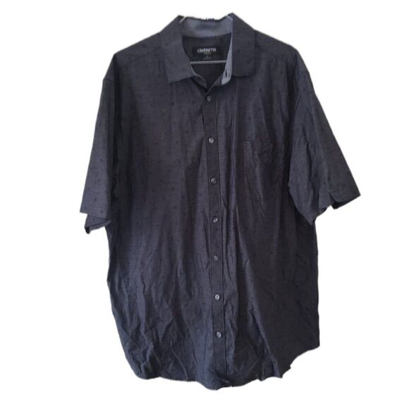 Claiborne Stretch Men's Button Down Charcoal Gray Patterned Short Sleeve Shirt - Picture 1 of 4